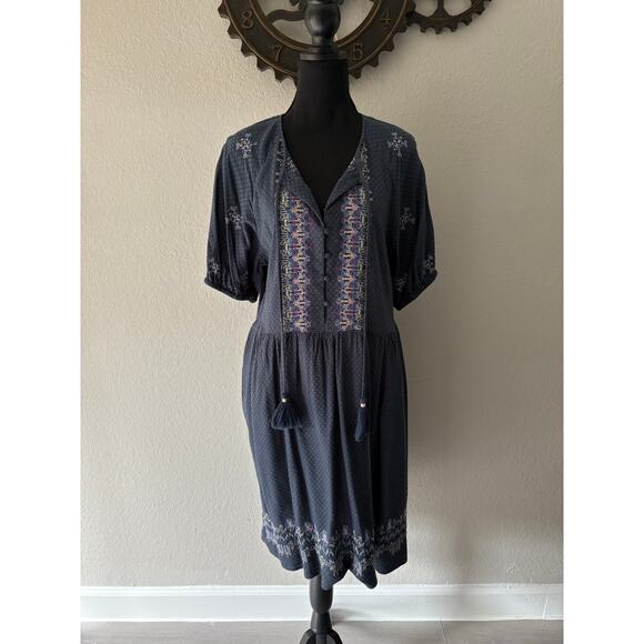 KNOX ROSE Midi Prairie Dress Embroidered Blue L Valley Cottagecore Country Girl - Picture 1 of 9